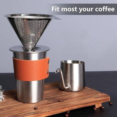 Pour Over Coffee Dripper, Fine Mesh Double Layer Metal Cone Filter Stainless Steel Coffee Filter, Slow Drip Reusable Coffee Filter Single Cup Coffee Maker 1-4 Cup in Saudi Arabia