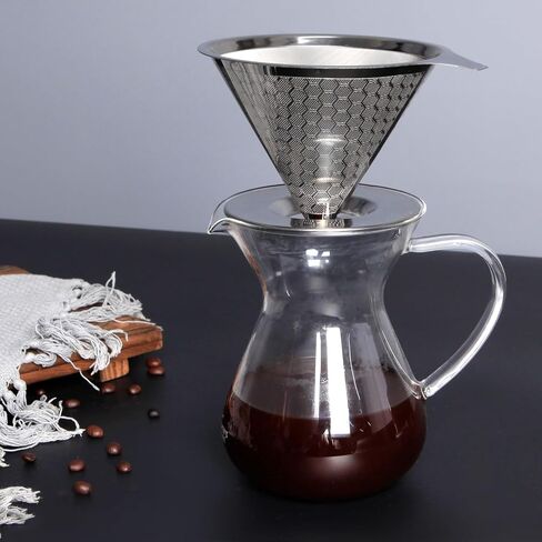 Pour Over Coffee Dripper, Fine Mesh Double Layer Metal Cone Filter Stainless Steel Coffee Filter, Slow Drip Reusable Coffee Filter Single Cup Coffee Maker 1-4 Cup in Saudi Arabia