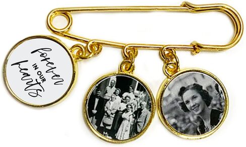 Andaz Press Personalized Photo Memorial Boutonniere Button Cloisonne Lapel Pin for Wedding, Gold in Saudi Arabia