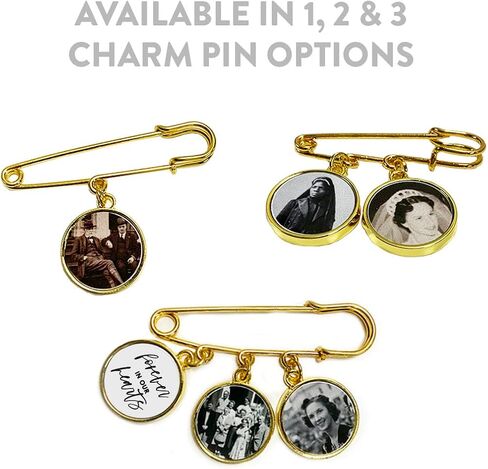 Andaz Press Personalized Photo Memorial Boutonniere Button Cloisonne Lapel Pin for Wedding, Gold in Saudi Arabia