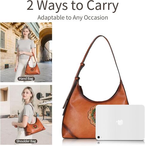 Patterned Genuine Leather Shoulder Bag for Women Top Handle 2 Way Purse with Gift Box Artistic Vintage Style in Saudi Arabia