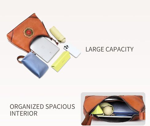 Patterned Genuine Leather Shoulder Bag for Women Top Handle 2 Way Purse with Gift Box Artistic Vintage Style in Saudi Arabia
