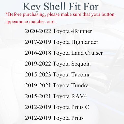 بديل Smart Key FOB Shell Case يناسب Toyota Tacoma Tundra Rav4 Prius 4runner Highlander Land Cruiser Sequoia 2012-2023 دخول بدون مفتاح التحكم عن بُعد 3 زر. in Saudi Arabia