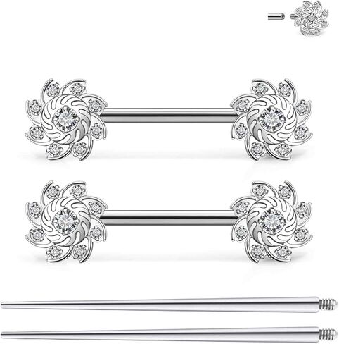 Ruifan Titanium Internally Threaded Nipple Piercing Jewelry Ring Jeweled CZ Opal Fun & Sun Tongue Rings Straight Barbell Body Piercing Jewelry for Women Men 14G 14MM With Straight Piercing Taper in Saudi Arabia