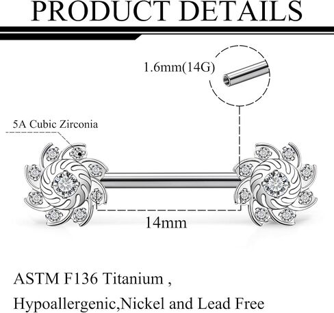 Ruifan Titanium Internally Threaded Nipple Piercing Jewelry Ring Jeweled CZ Opal Fun & Sun Tongue Rings Straight Barbell Body Piercing Jewelry for Women Men 14G 14MM With Straight Piercing Taper in Saudi Arabia