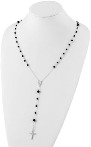 925 Sterling Silver Black Onyx Rosary Bead Bead Necklace in Kuwait
