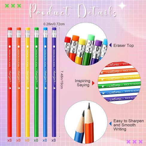 48 Pcs Back to School Gifts for Students Colorful Welcome Pencils 6 Colors Back to School Pencils Cute Rainbow School Pencils for Classroom School Students Teacher Fist Day of School Gifts in Saudi Arabia