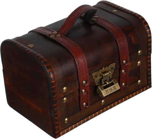 LIFKOME 6272a Vintage Treasure Chest Box Antique Wooden Jewelry Storage Case Lock Decorative Keepsake Organizer for Rings Earrings and Trinkets Handmade Dark Brown Finish in Saudi Arabia