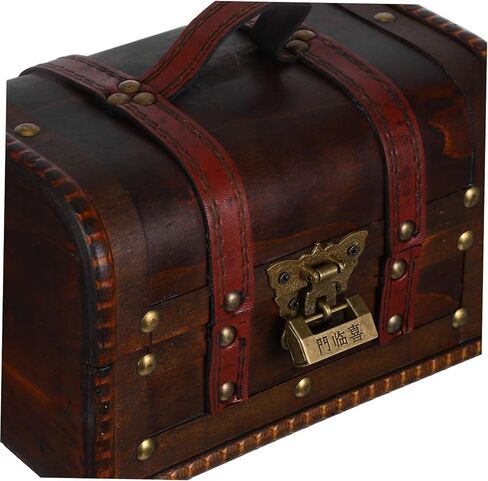 LIFKOME 6272a Vintage Treasure Chest Box Antique Wooden Jewelry Storage Case Lock Decorative Keepsake Organizer for Rings Earrings and Trinkets Handmade Dark Brown Finish in Saudi Arabia