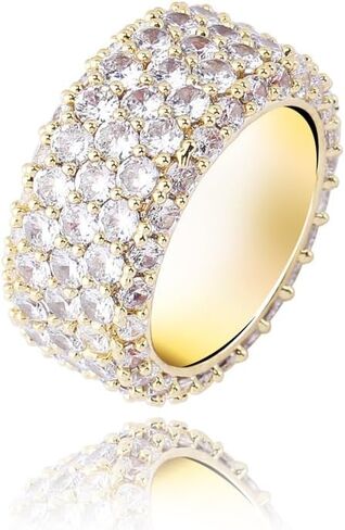 14K Gold Three-Row Densely Set Mossanite Ring, Hip-Hop Style Couple Rings, Celebrate Your Bond with Sparkling Style in Saudi Arabia