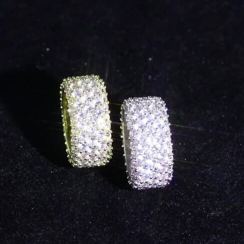 14K Gold Three-Row Densely Set Mossanite Ring, Hip-Hop Style Couple Rings, Celebrate Your Bond with Sparkling Style in Saudi Arabia