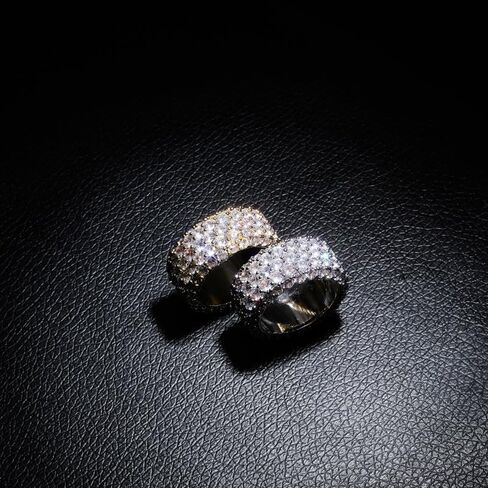14K Gold Three-Row Densely Set Mossanite Ring, Hip-Hop Style Couple Rings, Celebrate Your Bond with Sparkling Style in Saudi Arabia
