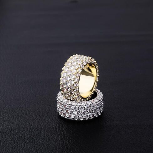 14K Gold Three-Row Densely Set Mossanite Ring, Hip-Hop Style Couple Rings, Celebrate Your Bond with Sparkling Style in Saudi Arabia