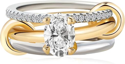 14k Gold Silver Plated Stackable Rings for Women Minimalist Moissanite Cubic Zirconia Dainty Mixed Metal Two Tone Gemstone Stacked Diamond Rings Set Non Tarnish Statement Knuckle Jewelry in Kuwait