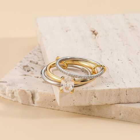 14k Gold Silver Plated Stackable Rings for Women Minimalist Moissanite Cubic Zirconia Dainty Mixed Metal Two Tone Gemstone Stacked Diamond Rings Set Non Tarnish Statement Knuckle Jewelry in Kuwait