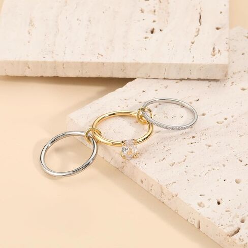14k Gold Silver Plated Stackable Rings for Women Minimalist Moissanite Cubic Zirconia Dainty Mixed Metal Two Tone Gemstone Stacked Diamond Rings Set Non Tarnish Statement Knuckle Jewelry in Kuwait