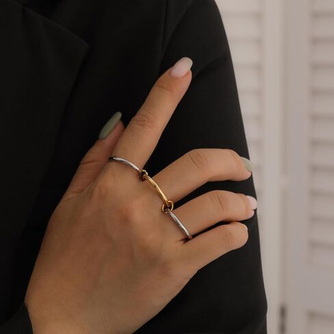 14k Gold Silver Plated Stackable Rings for Women Minimalist Moissanite Cubic Zirconia Dainty Mixed Metal Two Tone Gemstone Stacked Diamond Rings Set Non Tarnish Statement Knuckle Jewelry in Kuwait