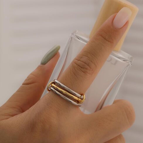 14k Gold Silver Plated Stackable Rings for Women Minimalist Moissanite Cubic Zirconia Dainty Mixed Metal Two Tone Gemstone Stacked Diamond Rings Set Non Tarnish Statement Knuckle Jewelry in Kuwait