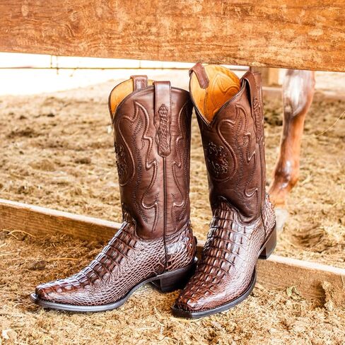 Vaccari Men's Bowie الأصلي التمساح Hornback الجسم الضيق مربع القدم أحذية رعاة البقر الغربية in Kuwait