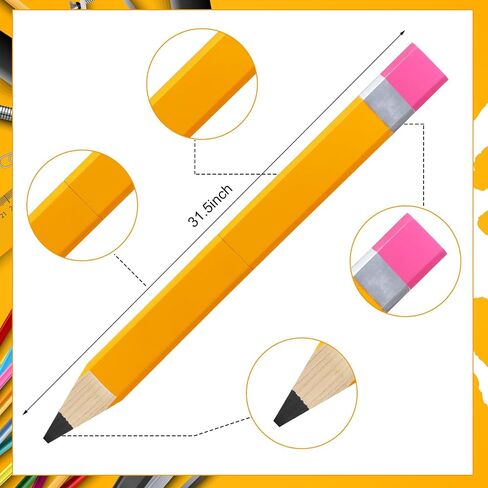 Yousoontic 31.5 Inch Giant Pencil Wall Art Wooden Jumbo Pencil Back to School Party Decoration Yellow Pen Props Preschool Kindergarten Graduation Classroom Decor for Home School Supplies in Saudi Arabia