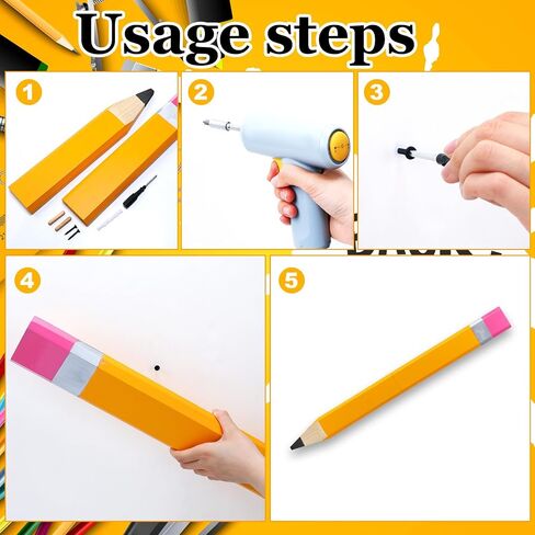Yousoontic 31.5 Inch Giant Pencil Wall Art Wooden Jumbo Pencil Back to School Party Decoration Yellow Pen Props Preschool Kindergarten Graduation Classroom Decor for Home School Supplies in Saudi Arabia