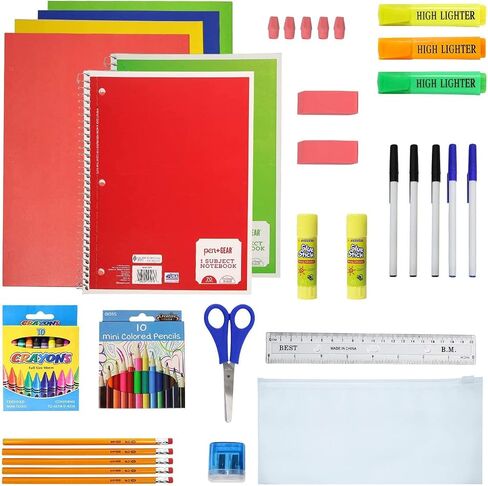12-Pack 17" Sport Backpacks with 52 Piece School Supplies Kits - Pens, Pencils, Crayons – Bulk Bundle for Elementary, Middle, and High School Students, 12 Assorted Styles in Kuwait
