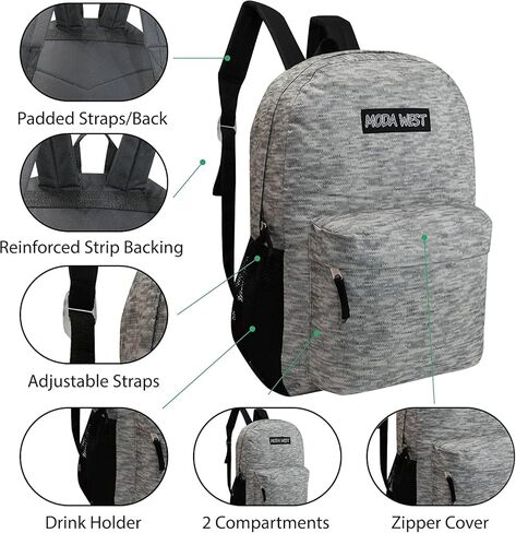 12-Pack 17" Sport Backpacks with 52 Piece School Supplies Kits - Pens, Pencils, Crayons – Bulk Bundle for Elementary, Middle, and High School Students, 12 Assorted Styles in Kuwait