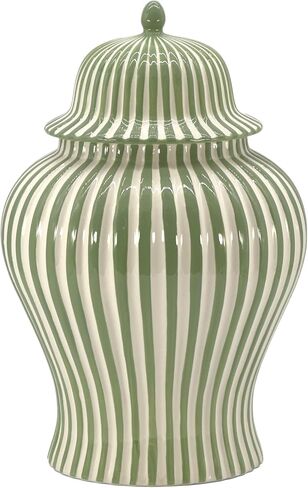 Galt International 18 "Green Candy Stripe Ginger Jar W/Lid - عيد الميلاد ديكور ديكور المنزل ديكور غرفة المعيشة in Kuwait