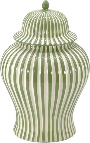Galt International 18 "Green Candy Stripe Ginger Jar W/Lid - عيد الميلاد ديكور ديكور المنزل ديكور غرفة المعيشة in Kuwait