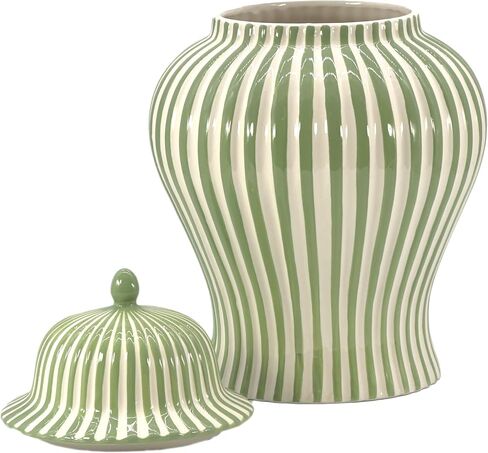 Galt International 18 "Green Candy Stripe Ginger Jar W/Lid - عيد الميلاد ديكور ديكور المنزل ديكور غرفة المعيشة in Kuwait