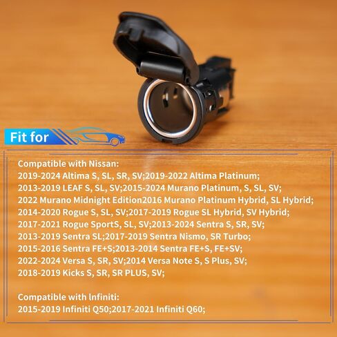 Rldym 12V Power Socket Assembly Front Power Outlet 25331-3SH0A Compatible with Nissan Altima LEAF Murano Rogue Sentra Versa Kicks Infiniti Q50 Q60, Cigarette Lighter Socket Replace# 25331-6CA0A in Saudi Arabia