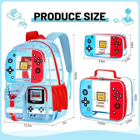 3Pcs Clear Backpack for Boys, Gamer Heavy Duty Clear Bookbag for Boys, Transparent See Through Backpack with Lunch Bag for School Stadium Events in Saudi Arabia