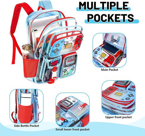 3Pcs Clear Backpack for Boys, Gamer Heavy Duty Clear Bookbag for Boys, Transparent See Through Backpack with Lunch Bag for School Stadium Events in Saudi Arabia