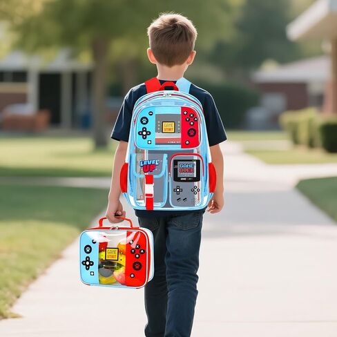 3Pcs Clear Backpack for Boys, Gamer Heavy Duty Clear Bookbag for Boys, Transparent See Through Backpack with Lunch Bag for School Stadium Events in Saudi Arabia