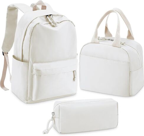 Cunno 3 PCS School Backpack for Teen Girls Cofbags Lightweight Box With With Box و Pencil Case College Bookbag Propag Backpacks Daypacks for Girls Teen (Cream White) in Saudi Arabia