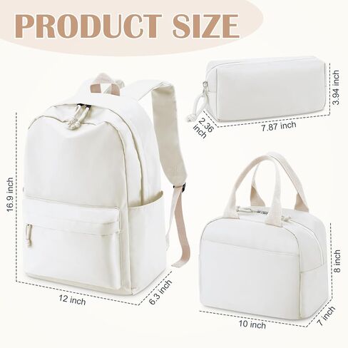 Cunno 3 PCS School Backpack for Teen Girls Cofbags Lightweight Box With With Box و Pencil Case College Bookbag Propag Backpacks Daypacks for Girls Teen (Cream White) in Saudi Arabia