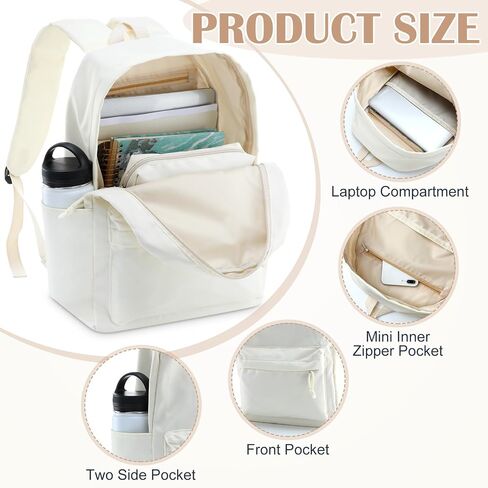 Cunno 3 PCS School Backpack for Teen Girls Cofbags Lightweight Box With With Box و Pencil Case College Bookbag Propag Backpacks Daypacks for Girls Teen (Cream White) in Saudi Arabia