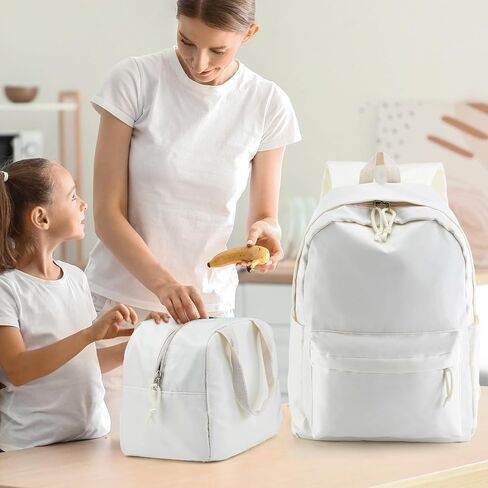 Cunno 3 PCS School Backpack for Teen Girls Cofbags Lightweight Box With With Box و Pencil Case College Bookbag Propag Backpacks Daypacks for Girls Teen (Cream White) in Saudi Arabia