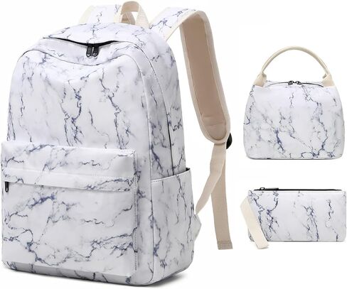 Sunborls Backpack for Teen Girls Lightweight High-Capacity Student Bookbag Women Backpack With Lunch Bag Pencil Bags Student Bookbags 3pcs（Marble green） in Kuwait