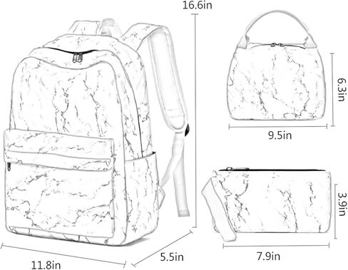 Sunborls Backpack for Teen Girls Lightweight High-Capacity Student Bookbag Women Backpack With Lunch Bag Pencil Bags Student Bookbags 3pcs（Marble green） in Kuwait