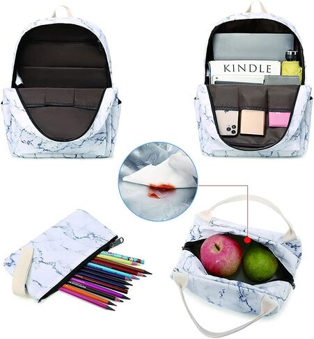 Sunborls Backpack for Teen Girls Lightweight High-Capacity Student Bookbag Women Backpack With Lunch Bag Pencil Bags Student Bookbags 3pcs（Marble green） in Kuwait