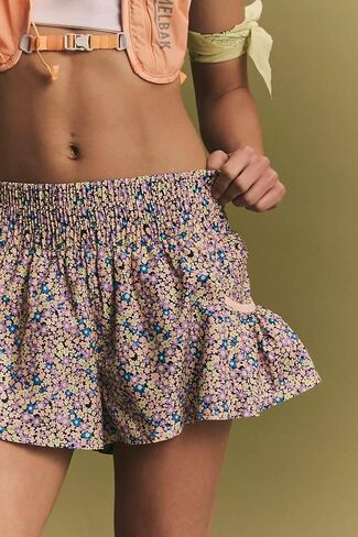 UAURORAO Women Flowy Athletic Shorts High Waisted Boho Floral Ruffle Running Workout Shorts Smocked Shorts with Pockets in Saudi Arabia