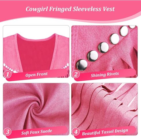 FunMular Western Outfit for Women Cowgirl Outfit Costume Accessories Cowboy Hat Fringe Vest Earring Bandana for Halloween in Kuwait