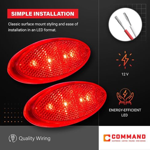 Command Electronics OEM 12V LED RV ومصباح خلوص بيضاوي للمقطورة مع عاكس مدمج - صنع في الولايات المتحدة الأمريكية - حامل سطحي - كهرماني وأحمر - 14 حزمة in Kuwait