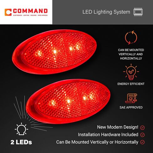 Command Electronics OEM 12V LED RV ومصباح خلوص بيضاوي للمقطورة مع عاكس مدمج - صنع في الولايات المتحدة الأمريكية - حامل سطحي - كهرماني وأحمر - 14 حزمة in Kuwait