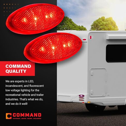 Command Electronics OEM 12V LED RV ومصباح خلوص بيضاوي للمقطورة مع عاكس مدمج - صنع في الولايات المتحدة الأمريكية - حامل سطحي - كهرماني وأحمر - 14 حزمة in Kuwait