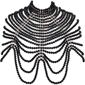 AHANDMAKER Black Pearl Body Chain Bra, Sexy Body Chain Bra Multi layer Chest Chain Layered Necklace Bra Chain Bohemian Body Jewelry Bikini Chain for Beach Party Nightclub Party Accessory in Saudi Arabia