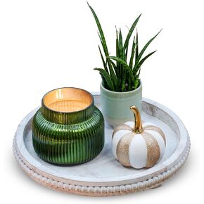 Round Wood Tray for Centerpiece Table Decorations, Rustic Beaded Wooden Trays Decor for Dining, Kitchen Counter, Living Room and Coffee Table Tray Decor in Saudi Arabia