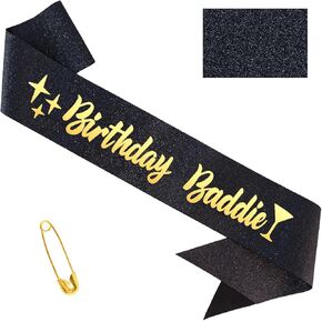 عيد ميلاد Baddie Sash for Women Girls - Black Glitter with Gold Foil Birthday Girl Sash Funder Birthday Party Form in Kuwait