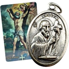 Westmon Works St Andrew Medal Set Italian Metal Medallion with Laminated Saint Prayer Holy Card in Kuwait